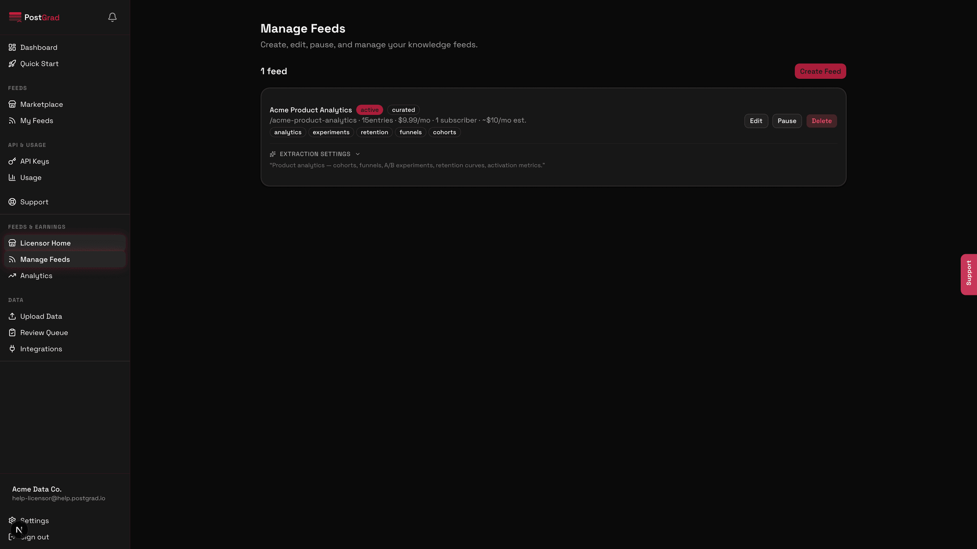 The source-type filter panel with RSS, webhook, CSV, and paste toggles.