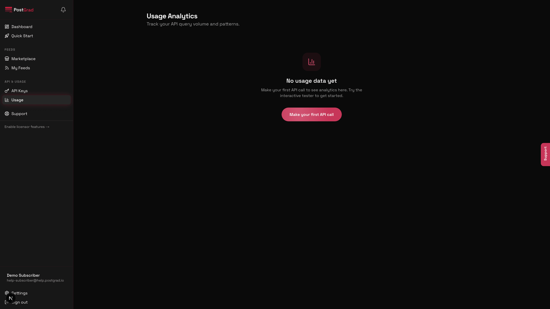 The Usage page showing recent API calls with the new call at the top, its status code, and its latency.